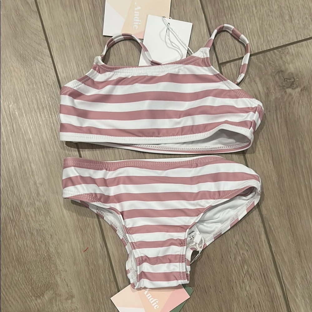 NWT Andie Swim Youth Kids Striped Bikini Set